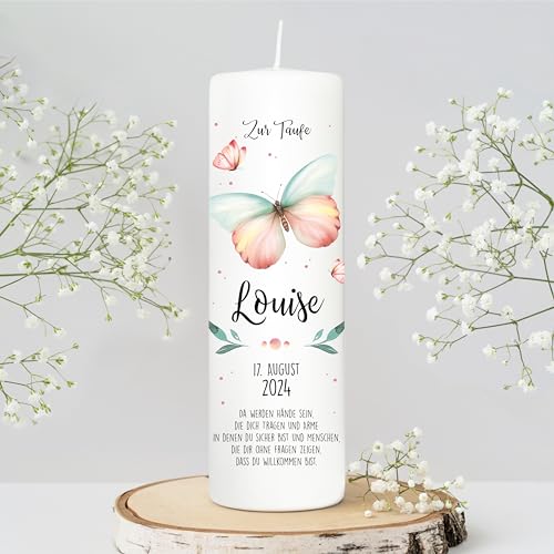 Wandtattoo Loft Taufkerze Mädchen oder Jungen mit Taufspruch, Motiv mit Schmetterlingen, 25cm x 8cm, personalisierte Kerze, bedruckte Kerze zur Taufe, Stumpenkerze, individuelles Taufgeschenk Wandtattoo Loft Taufkerze Mädchen oder Jungen mit Taufspruch, Motiv mit Schmetterlingen, 25cm x 8cm, personalisierte Kerze, bedruckte Kerze zur Taufe, Stumpenkerze, individuelles Taufgeschenk von Wandtattoo Loft