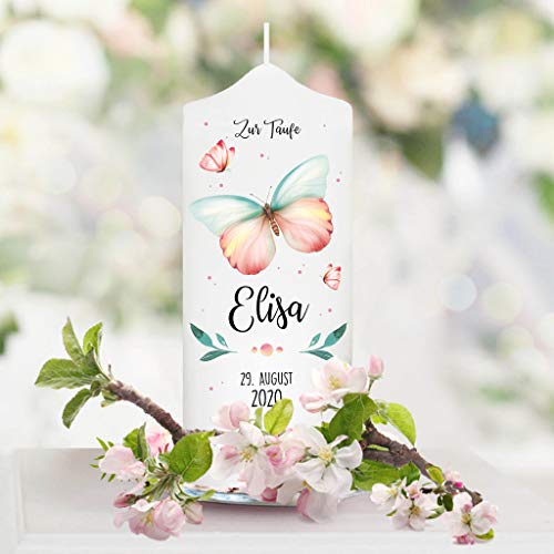Wandtattoo Loft Taufkerze Mädchen oder Jungen personalisierte Patenkerze, Motiv mit Schmetterling, 18cm x 7cm, personalisierte Kerze, bedruckte Kerze Taufe, Stumpenkerze, individuelles Taufgeschenk Wandtattoo Loft Taufkerze Mädchen oder Jungen personalisierte Patenkerze, Motiv mit Schmetterling, 18cm x 7cm, personalisierte Kerze, bedruckte Kerze Taufe, Stumpenkerze, individuelles Taufgeschenk von Wandtattoo Loft
