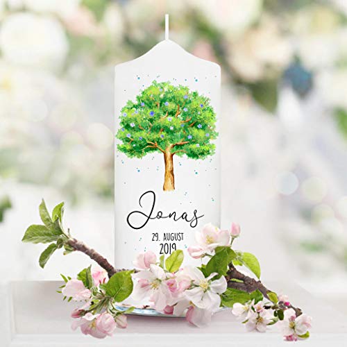 Wandtattoo Loft Patenkerze Junge Motiv Lebensbaum mit Blüten, 18cm x 7cm, personalisierte Kerze, bedruckte Kerze zur Taufe, Stumpenkerze, individuelles Taufgeschenk Wandtattoo Loft Patenkerze Junge Motiv Lebensbaum mit Blüten, 18cm x 7cm, personalisierte Kerze, bedruckte Kerze zur Taufe, Stumpenkerze, individuelles Taufgeschenk von Wandtattoo Loft