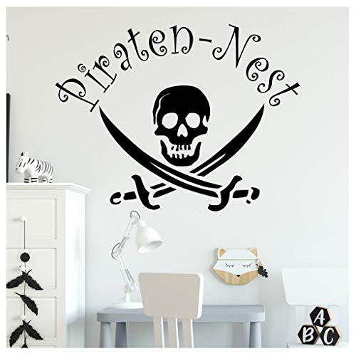 Wandtattoo Piraten-Nest mit Totenkopf Kinderzimmer Pirat / 12 azurblau / 55 cm hoch x 72 cm breit von Wandtattoo Loft