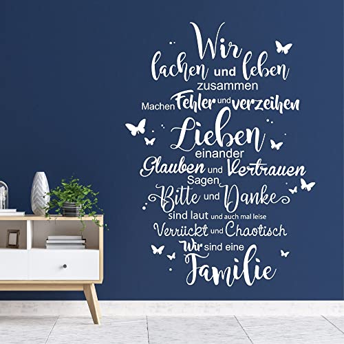 Wandtattoo Schriftzug Familie mit Schmetterlingen, Dekoration, Einrichtung, 100cm(B) x 139cm(H), braun von Wandtattoo Loft