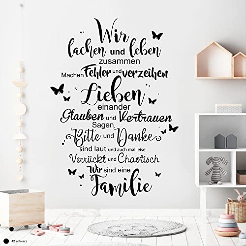 Wandtattoo Schriftzug Familie mit Schmetterlingen, Dekoration, Einrichtung, 55 cm (B) x 76 cm(H), safrangelb von Wandtattoo Loft