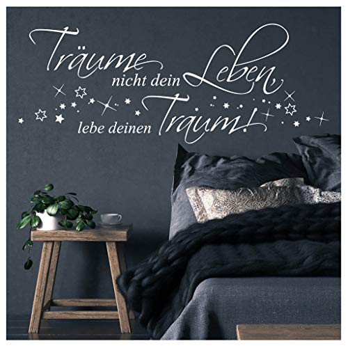 Wandtattoo Träume Nicht Dein Leben, lebe deinen Traum! Schriftzug / 02 goldgelb / 55 cm hoch x 145 cm breit von Wandtattoo Loft