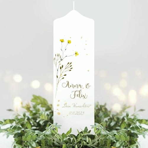 Wandtattoo Loft Weiße Hochzeitskerze Wildgrass Blätter Blume Hochzeit Boho Zweig personalisiert Hochzeitsgeschenk Traukerze, Hochzeitskerze von Wandtattoo Loft