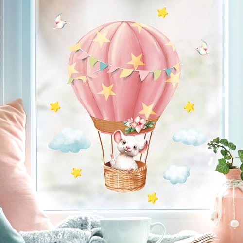 Wiederverwendbares Fensterbild Frühling Ostern Maus im Heißluftballon, Fensterdeko Kinderzimmer Kind, Frühlingsdeko, 2. A3 Bogen von Wandtattoo Loft