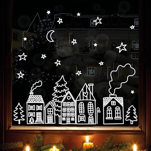 Wiederverwendbares Fensterbild Weihnachten Winterstadt Skyline, 3. A2 Bogen von Wandtattoo Loft