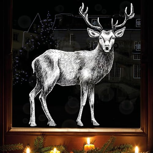 Wiederverwendbares Fensterbild weißer Hirsch Fensterdekoration Weihnachten Winter weiß, 2. A2 Bogen von Wandtattoo Loft