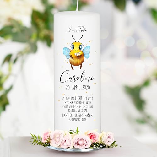 Wandtattoo Loft Taufkerze Junge Mädchen mit Taufspruch, Motiv Hummel Biene, 25cm x 8cm, personalisierte Kerze, bedruckte Kerze Taufe, Stumpenkerze, individuelles Taufgeschenk Wandtattoo Loft Taufkerze Junge Mädchen mit Taufspruch, Motiv Hummel Biene, 25cm x 8cm, personalisierte Kerze, bedruckte Kerze Taufe, Stumpenkerze, individuelles Taufgeschenk von Wandtattoo-Loft