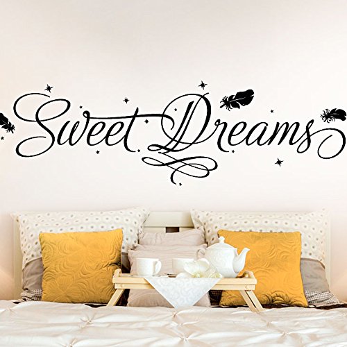 Wandaro Wandtattoo Sweet Dreams mit Sternen & Federn I dunkelgrau (BxH) 140 x 39 cm I Schlafzimmer Kinderzimmer Wandaufkleber Wandsticker Aufkleber Sticker E011 von Wandtattoo-Macher