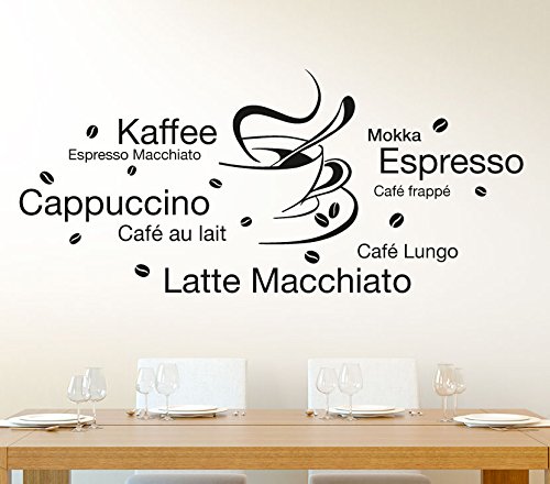 Wandtattoo-Macher E003 Wandtattoo Latte Macchiato Cappuccino Espresso + Tasse Wandaufkleber schwarz (BxH) 130 x 58 cm von Wandtattoo-Macher