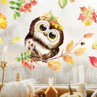 Fensteraufkleber Herbst Eule Mit Blätter Herbstlicher Fensterdeko von WandtattooLoftBaltic