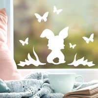 Fensteraufkleber Osterhase Mit Schmetterlingen Weiß Frühling 11 Stück Im Set Dekoration Fensterbild Wiederverwendbar von WandtattooLoftBaltic