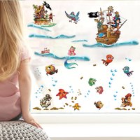 Fensteraufkleber Unterwasserwelt Pirateninsel Piraten Meerjungfrau Fensterdekoration Fensterbild Wiederverwendbar von WandtattooLoftBaltic