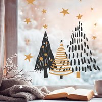 Fensteraufkleber Weihnachten Tannenbäume Oder Geschenke Set Mit Sterne Schwarz Beige Minimalistisch Weihnachtsdekoration Wiederverwendbar von WandtattooLoftBaltic