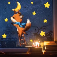 Fensterbild Fuchs Sterne Leiter Winter Weihnachtsdeko Mond Kinderzimmer Fenster Winterdeko Wiederverwendbar von WandtattooLoftBaltic
