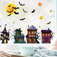 Fensterbild Halloween Fledermäuse Gruselhaus Gruselhäuser Fensterdeko Kinderzimmer Kind Fensterfolie Fensterdekoration von WandtattooLoftBaltic
