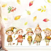 Fensterbild Herbst Niedliche Elfen Mit Blättern Herbstliche Fensteraufkleber Fensterdeko Deko von WandtattooLoftBaltic