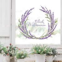 Fensterbild Lavendelkranz Willkommen Blätter Herzlich Frühling Fensteraufkleber Fensterdeko Eingang Wiederverwendbar von WandtattooLoftBaltic