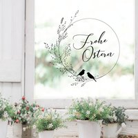 Fensterbild Ostern Gräserkranz Blätter Schwarz Weiß Frohe Frühling Vögel Fensteraufkleber Fensterdeko Wohnzimmer Wiederverwendbare von WandtattooLoftBaltic