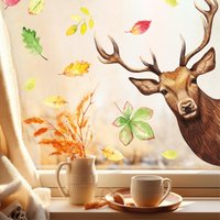 Fensterbild Reinschauender Hirsch Rotwild Wild Bunte Blätter Herbst Herbstlicher Fensteraufkleber Fensterdeko Herbstdeko Winderwerwendbar von WandtattooLoftBaltic