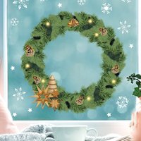 Fensterbild Weihnachten Weihnachtskranz Deko Winter Schneeflocken Stern Holzoptik Glöckchen Fensteraufkleber Fensterdeko Wiederverwendbar von WandtattooLoftBaltic