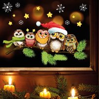 Fensterbild Weihnachten Winter 5 Eulen Auf Ast Schneeflocken Fensteraufkleber Weihnachtsdeko von WandtattooLoftBaltic