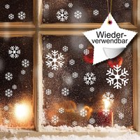 Fensterbild Weihnachten Winter 50 Stk. Schneeflocken Aufkleber Wiederverwendbar von WandtattooLoftBaltic