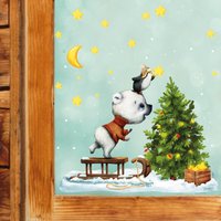 Fensterbild Weihnachten Winter Bär Und Pinguin Mit Sternen Fensteraufkleber Fensterdeko Wiederverwendbar von WandtattooLoftBaltic
