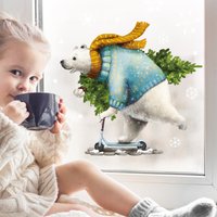 Fensterbild Weihnachten Winter Eisbär Mit Tannenbaum Auf Roller Und Schneeflocken Kinderzimmer Fenster Weihnachtsdeko Wiederverwendbar Fensterbild Weihnachten Winter Eisbär Mit Tannenbaum Auf Roller Und Schneeflocken Kinderzimmer Fenster Weihnachtsdeko Wiederverwendbar von WandtattooLoftBaltic
