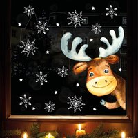 Fensterbild Weihnachten Winter Elch Mit Schneeflocken Wiederverwendbar Winterliche Fensterdeko Rentier Selbstklebend, Weihnachtsdeko von WandtattooLoftBaltic
