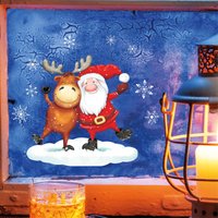 Fensterbild Weihnachten Winter Elch Mit Weihnachtsmann Und Schneeflocken Fensteraufkleber Wiederverwendbar von WandtattooLoftBaltic