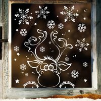 Fensterbild Weihnachten Winter Elch Schneeflocken Wiederverwendbare Fensterfolie Fensterdeko von WandtattooLoftBaltic
