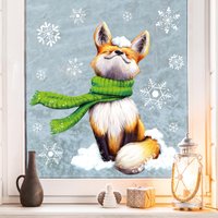 Fensterbild Weihnachten Winter Fuchs Mit Schal Und Schneeflocken Fensteraufkleber von WandtattooLoftBaltic