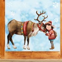 Fensterbild Weihnachten Winter Mädchen Rentier Elch Schneeflocken Fensteraufkleber Fensterbild Weihnachten Winter Mädchen Rentier Elch Schneeflocken Fensteraufkleber von WandtattooLoftBaltic