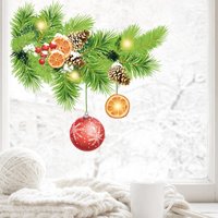 Fensterbild Weihnachten Winter Weihnachtszweig Tannen Mit Kugeln Und Dekoration Kinderzimmer Fenster Weihnachtsdeko von WandtattooLoftBaltic