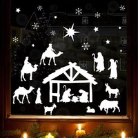 Fensterbild Weihnachten Winter Weiße Krippe Fensteraufkleber Weihnachtsdekoration Wiederverwendbar Kirchenmotiv von WandtattooLoftBaltic