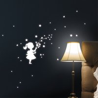 Leuchtaufkleber Kinderzimmer Mädchen Mit Pusteblume Und Sternen Leuchtsterne Leuchten Im Dunklen von WandtattooLoftBaltic