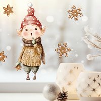 Mini Elfe Fensterbild Mit Lebkuchen Winter Weihnachten Schneeflocken Fensteraufkleber Wiederverwendbar Kinderzimmer von WandtattooLoftBaltic