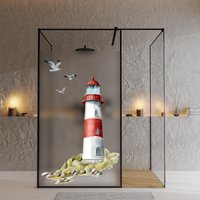 Sichtschutzfolie Duschkabine Leuchtturm Möwen Steilküste Maritime Fensterfolie Dusche Duschglastür Duschwand Bunte Milchglasfolie von WandtattooLoftBaltic