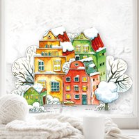 Wiederverwendbares Fensterbild Weihnachten Winter Altstadt Häuser Fensterdekoration von WandtattooLoftBaltic