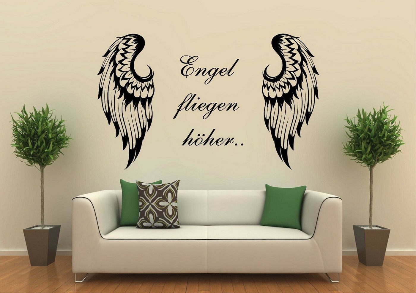 Wandtattoodesign Wandtattoo Flügel mit Spruch: Engel fliegen höher... (1 St), Selbstklebend, ohne Hintergrundfolie von Wandtattoodesign