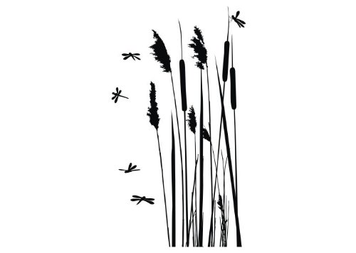 Wandtattooladen Wandtattoo - Schilfrohr mit Libellen Größe:31x55cm Farbe: dunkelgrau von Wandtattooladen