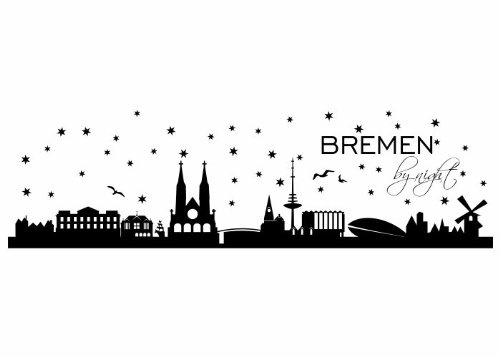 Wandtattooladen Wandtattoo - Skyline Bremen by Night Größe:210x60cm Farbe: grau von Wandtattooladen