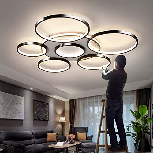 Wandun 106W LED Ceiling Light Modern Living Room Lamp 7-Ring Design Dimmable Ceiling Lamp with Remote Control Interior Lighting Ceiling Light Bedroom Dining Room Kitchen Office Decorative Chandelier ( von Wandun