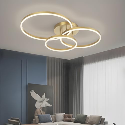 Wandun Deckenlampe LED Deckenleuchte Wohnzimmer Dimmbar Wohnzimmerlampe mit Fernbedienung mit 3 Ringen Design aus Acryl Pendelleuchte esstisch für Schlafzimmer Büro Küche Arbeitszimmer Hotel ( von Wandun