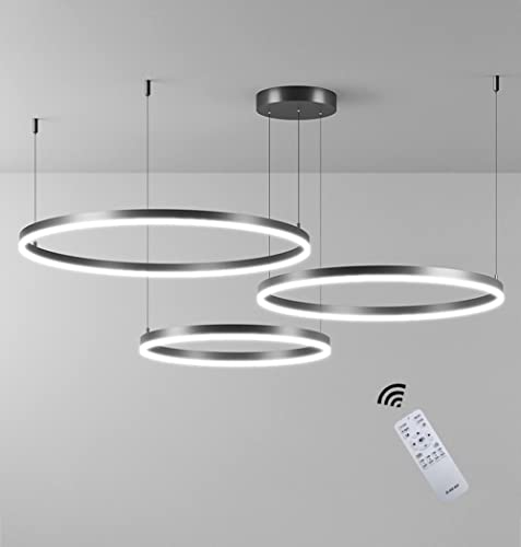 Wandun Moderne LED Pendelleuchte, 3-Ringe Kollektion, Black Farbe, Verstellbarer HäNgeleuchter, Moderne Deckenleuchte, mit Fernbedienung Dimmbar, 3000k - 6000k, mit Speicherfunktion, 68w von Wandun