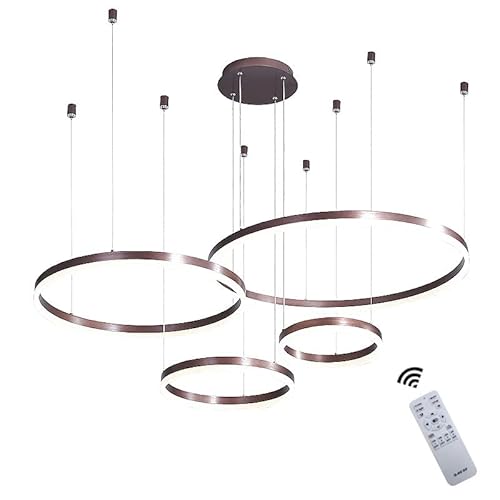 Wandun Moderne LED Pendelleuchte, 4-Ringe Kollektion, Brown Farbe, Verstellbarer HäNgeleuchter, Moderne Deckenleuchte, mit Fernbedienung Dimmbar, 3000k - 6000k, mit Speicherfunktion, 68w von Wandun