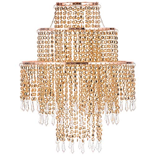 Waneway Kronleuchter Kristall Lampenschirm für Pendelleuchte, Deckenleuchte Schatten mit Acryl Juwelen Tröpfchen für Schlafzimmer, Wohnzimmer, Flur, Hochzeits oder Party, Durchmesser 32 cm, Roségold von Waneway