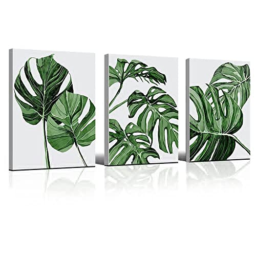 3 Stück Moderne Poster Set Wohnzimmer, Leinwand Bilder Pflanzen Wandbilder Wohnzimmer,Inspirierende Zitate Wandbild,Grüne Pflanzen Bild, Aquarell Grüne Blätt Bilder für Schlafzimmer Deko,Ohne Rahmen von Wanfoou