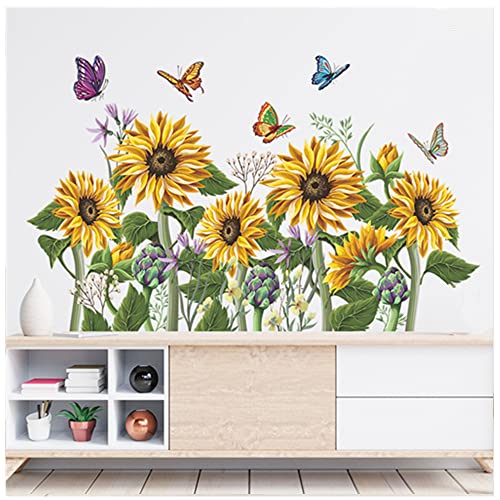 Pflanzen Wandtattoo Grüne Wandsticker Blätter Wandaufkleber Wandtattoo Sonnenblume Wandaufkleber Blume Blüten Gartenblume Wandsticker Wanddeko für Schlafzimmer Wohnzimmer Fenster von Wanfoou